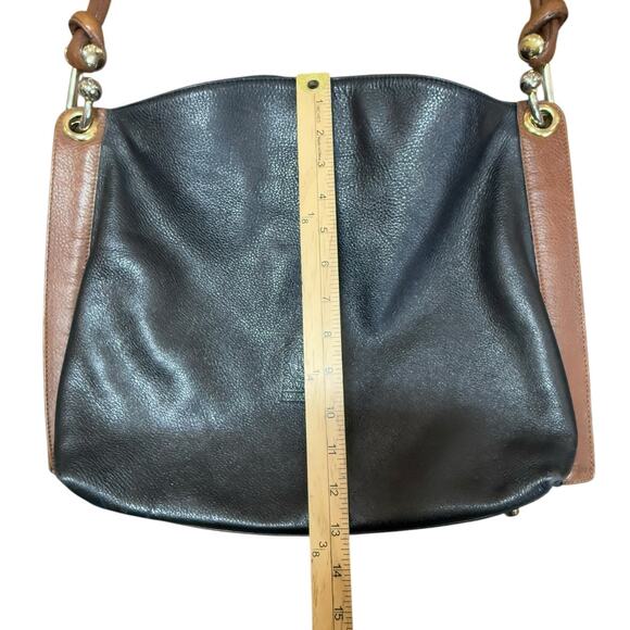 Valentino by Mario Valentino Handbag Black Brown Leather Shoulder Purse Slouchy - Picture 14 of 16